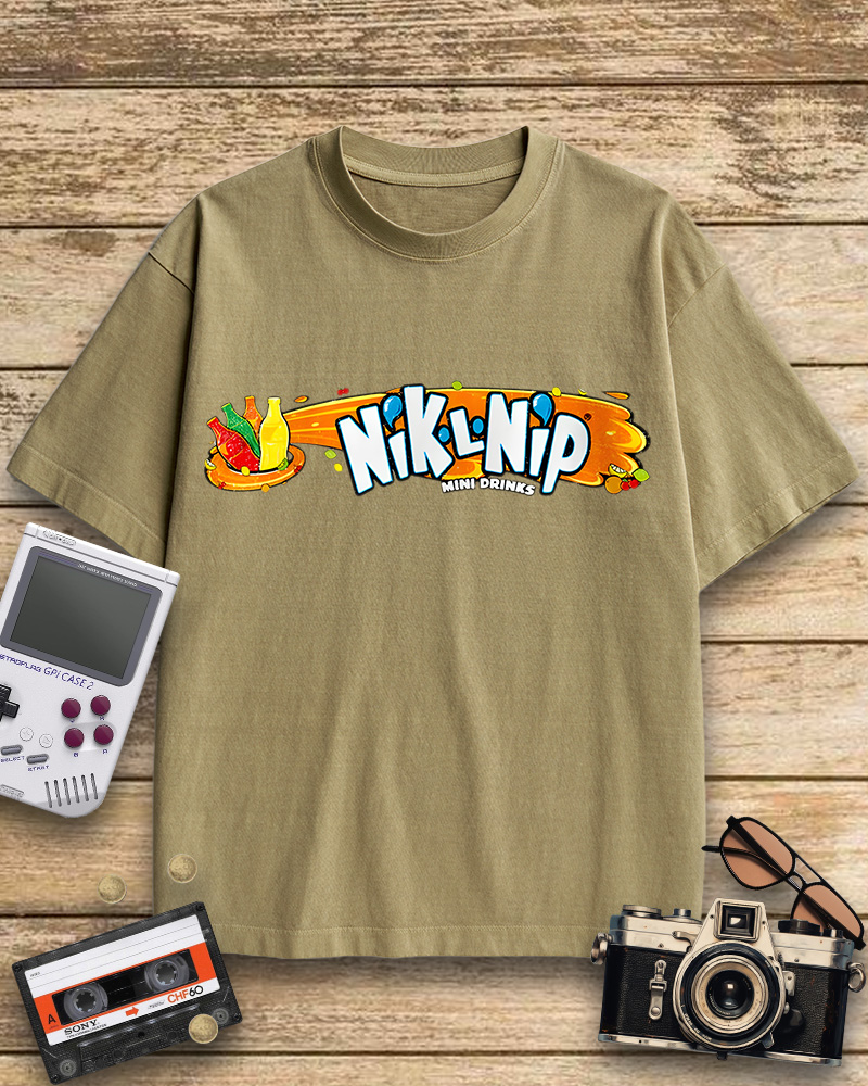 TheRetroTee NIK-L-NIP Crop Top Candy Wax Bottle Brand Logo Cotton T-Shirt