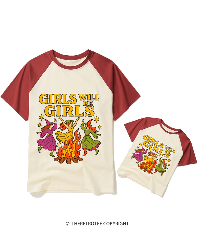 TheRetroTee Girls Will Be Girls 1970s Raglan Baseball Family T-Shirt