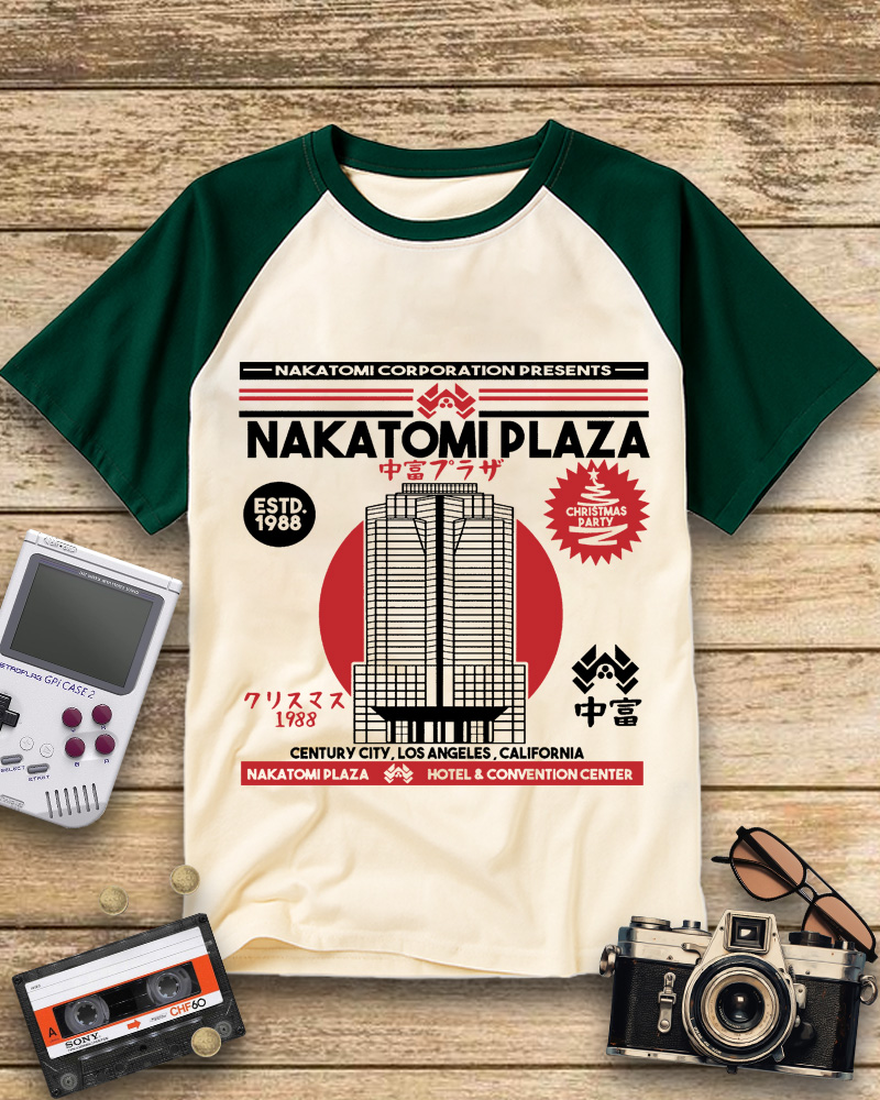 TheRetroTee Nakatomi Plaza 1980s Raglan Baseball T-Shirt