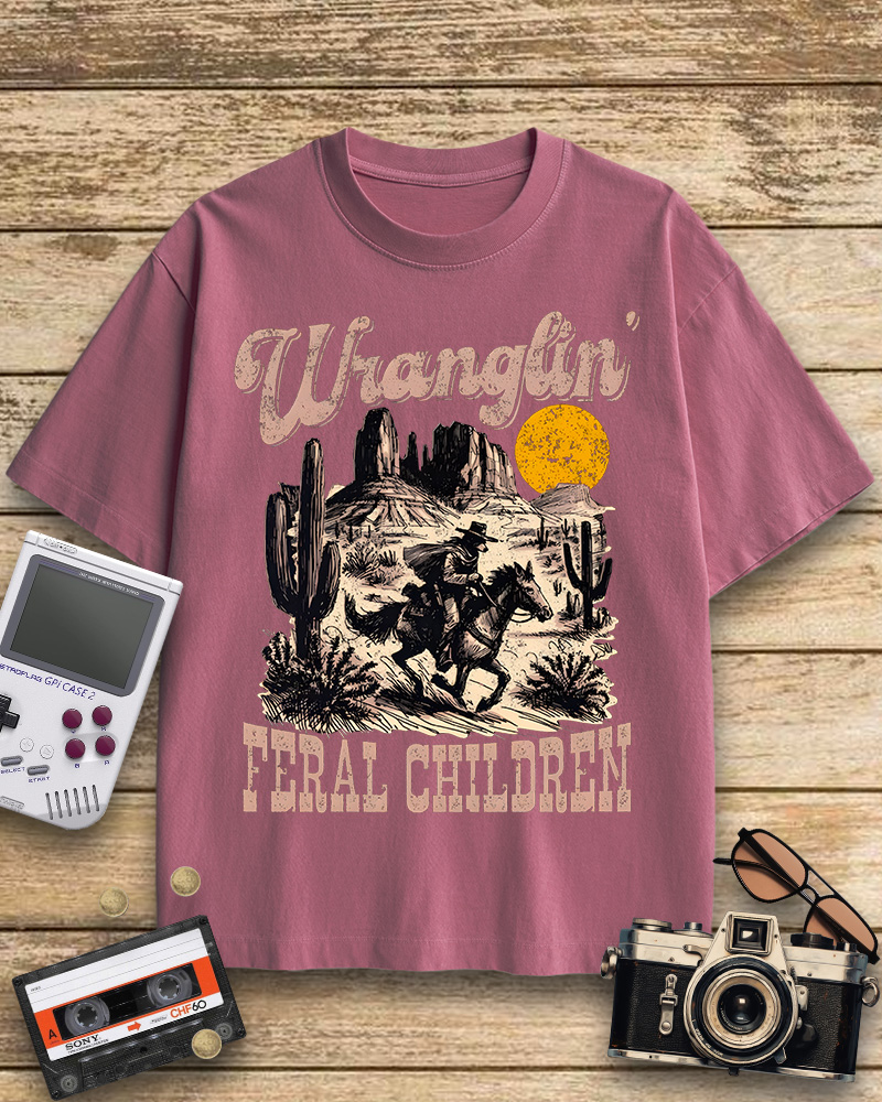 TheRetroTee Retro Wranglin' Feral Children Raccoon 1970s Cotton T-Shirt