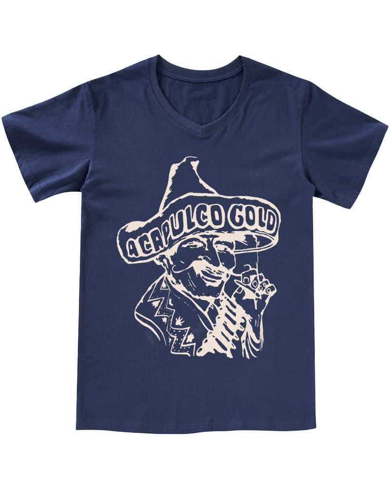 Vintage 80s Acapulco Gold Cannabis Marijuana Weed Hispanic V-neck T-Shirt