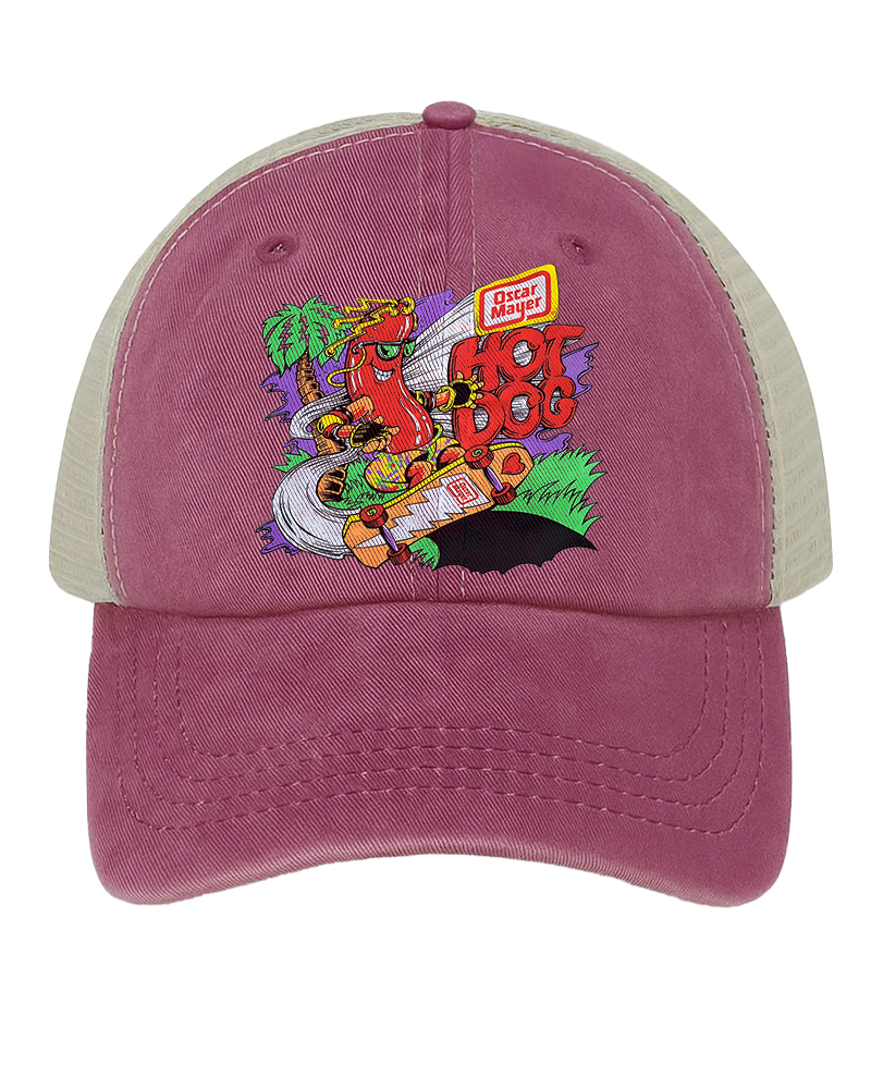 TheRetroTee 80s Retro Logo Skateboard Hot Dog Trucker Hat