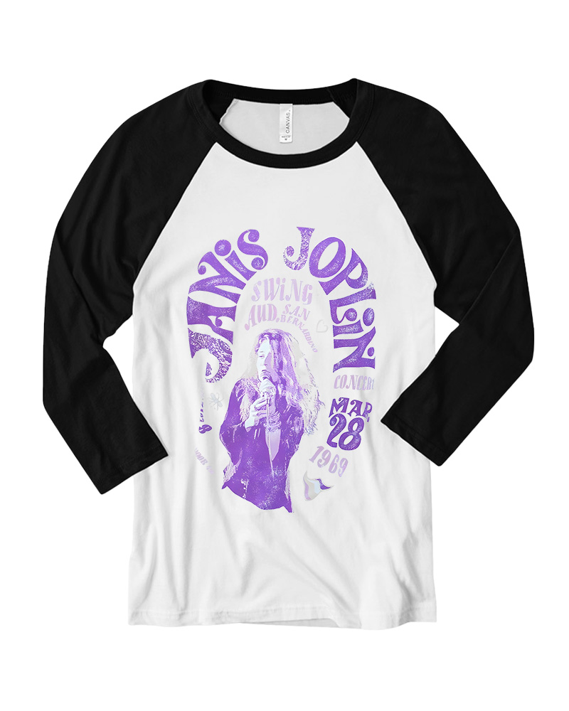 TheRetroTee JANIS JOPLIN - Swing Aud 1970s Long Sleeve Raglan T-Shirt
