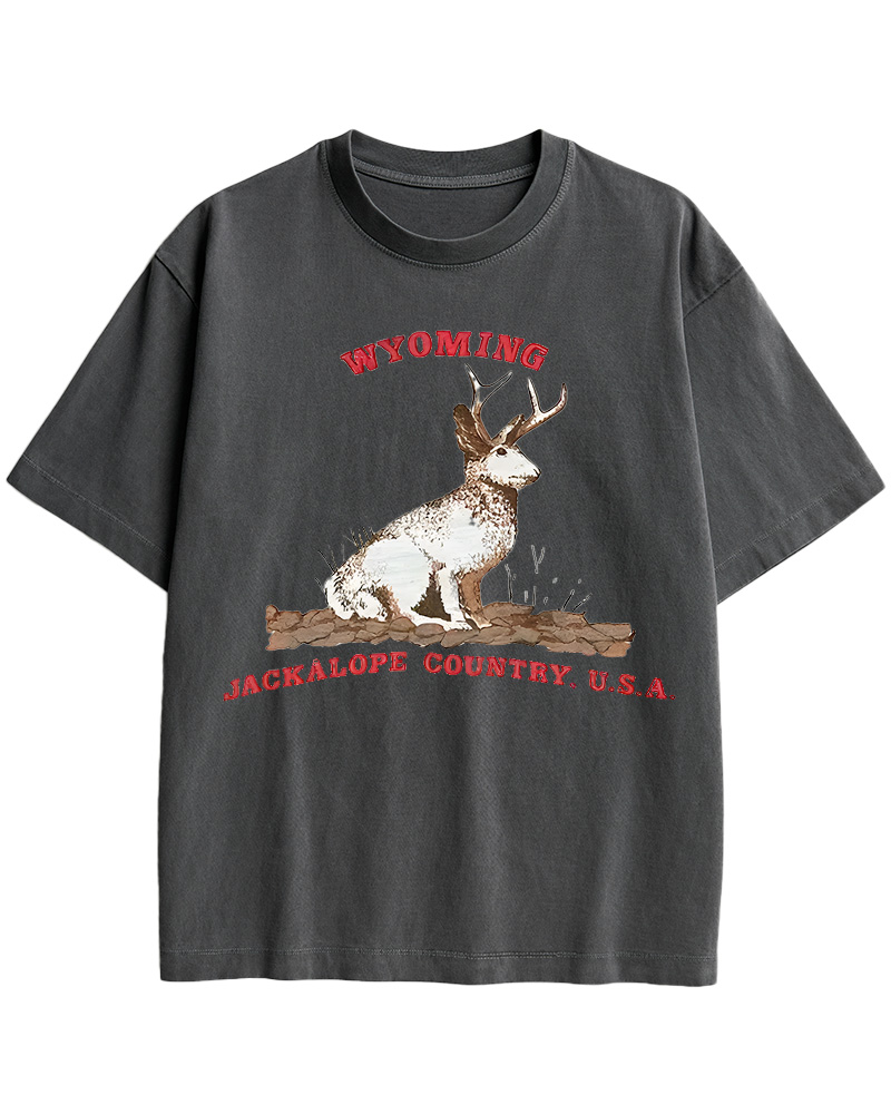 TheRetroTee 60's Vintage Wyoming Jackalope Country Cotton T-Shirt