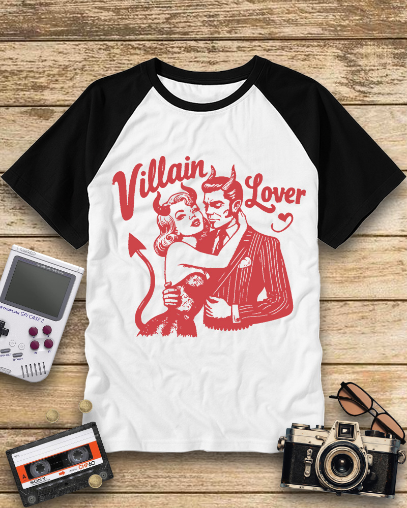 TheRetroTee Villain Lover Gothic Raglan Baseball T-Shirt