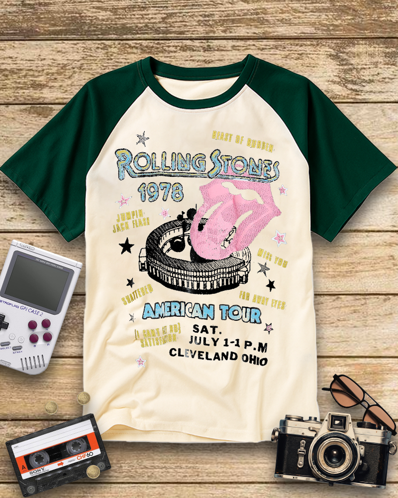 TheRetroTee Rolling Stone 1978 American Tour Nostalgic Raglan Baseball T-Shirt