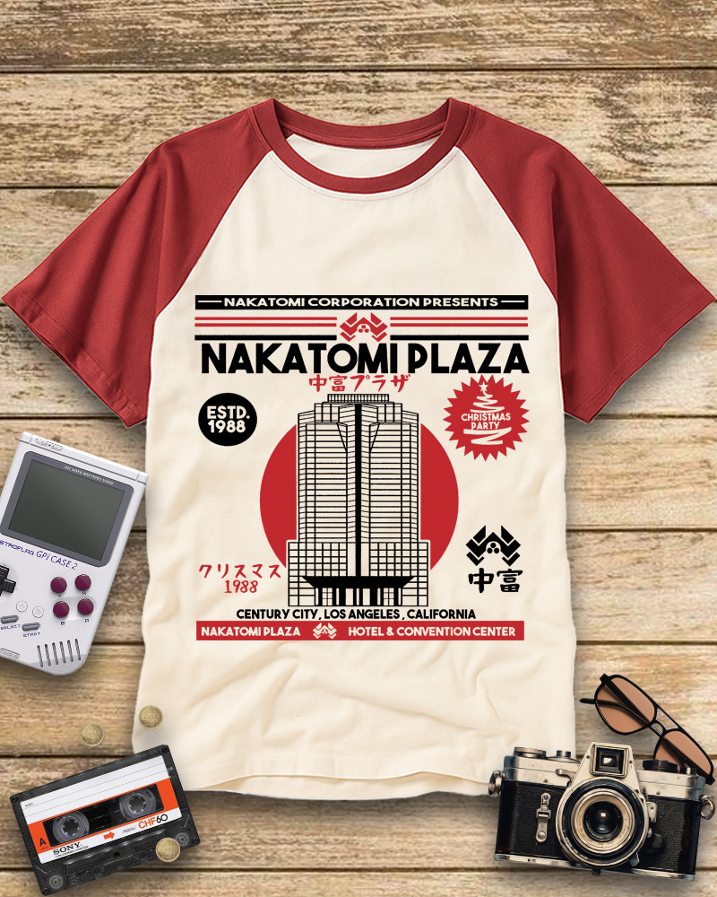 TheRetroTee Nakatomi Plaza 1980s Raglan Baseball T-Shirt