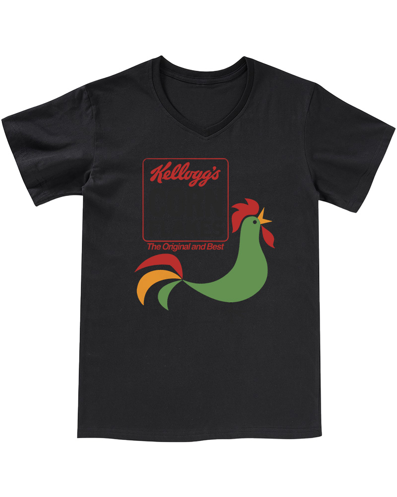 TheRetroTee Kellogg's Corn Flakes Cereal Rooster 1960s V-neck T-Shirt