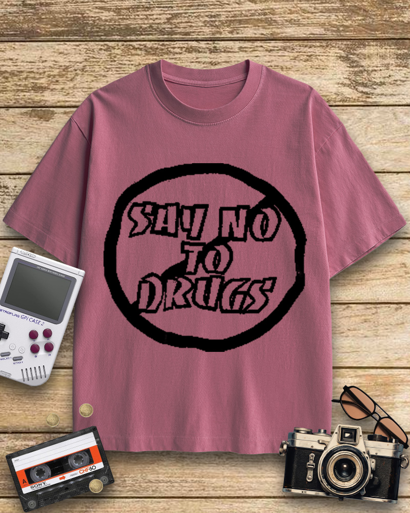 TheRetroTee Blue Say No to Drugs 1990s Cotton T-Shirt