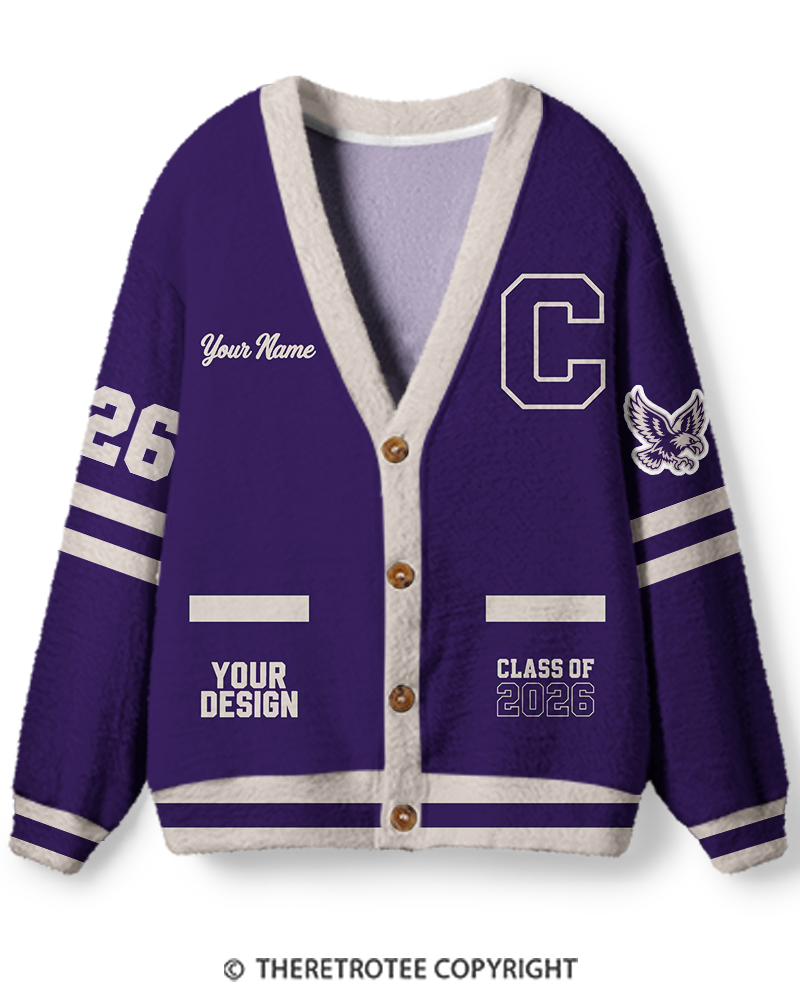 TheRetroTee Personalized Vintage Varsity Memory Unisex Cardigan Sweater
