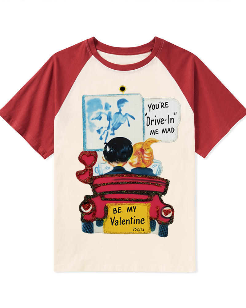 TheRetroTee Drive-In Valentine ’50s–’80 Raglan Baseball T-Shirt