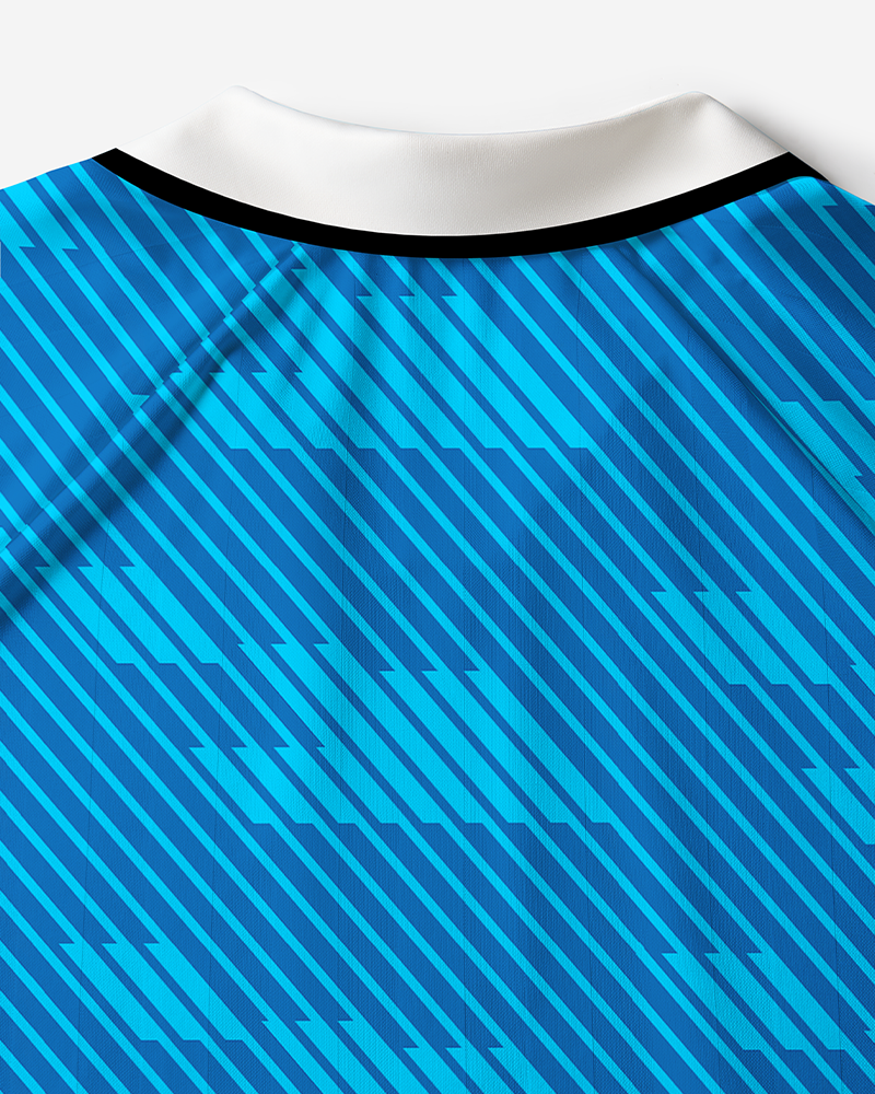 TheRetroTee Allez Les Bleus Blue Diagonal Stripe France Polo Mesh Jersey