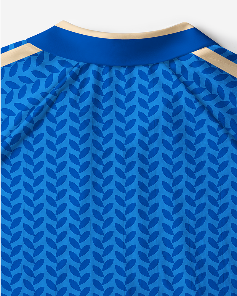 TheRetroTee Italy Blue Azzurri Olive Pattern Polo Mesh Jersey