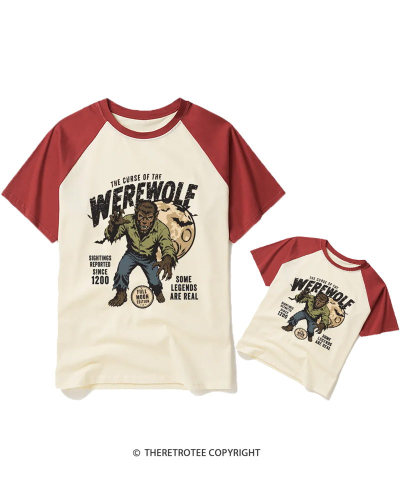 TheRetroTee Werewolf Cult Classic Halloween Horror Movie 1990s Raglan Baseball Family T-Shirt
