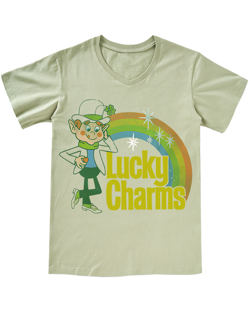 TheRetroTee Lucky Charms Retro Rainbow 1990s V-neck T-Shirt