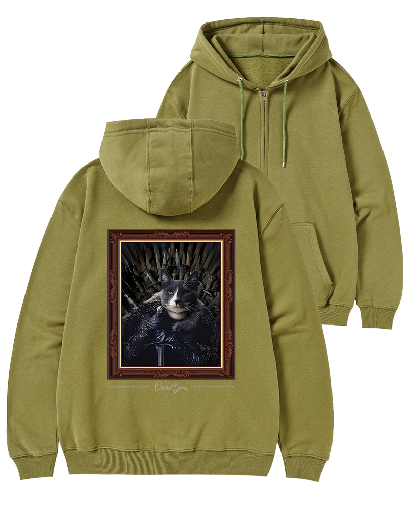 TheRetroHoodie Cat King on Iron Throne 2010s Zip-Up Hoodie