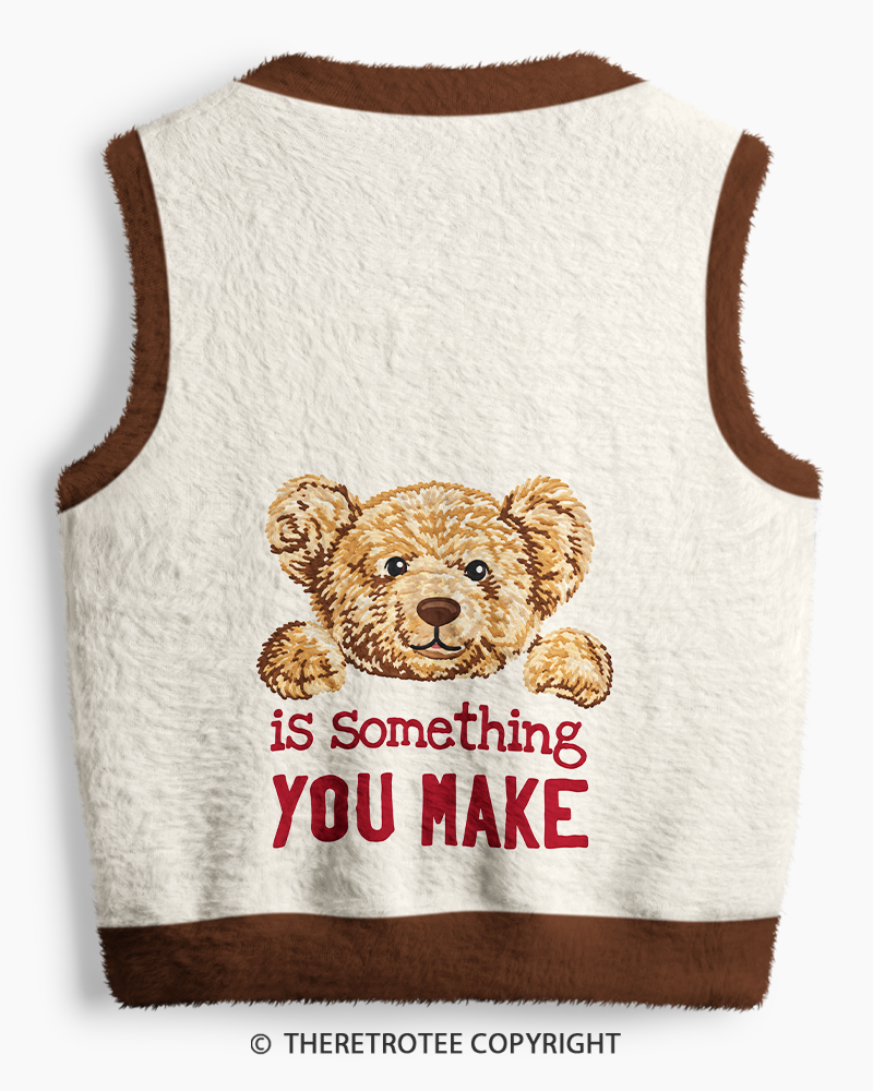 TheRetroTee Vintage 1980s Cozy Teddy Quote V-Neck Sweater Vest