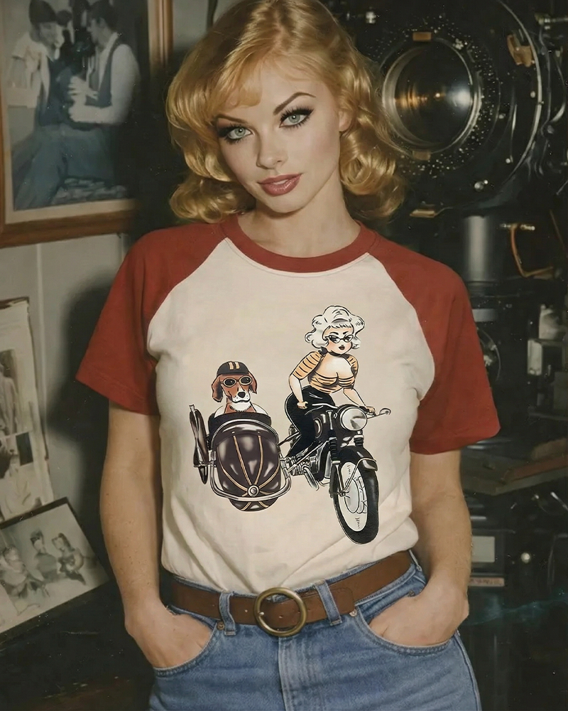 TheRetroTee On The Road Fitted 1950s Raglan Baseball T-Shirt