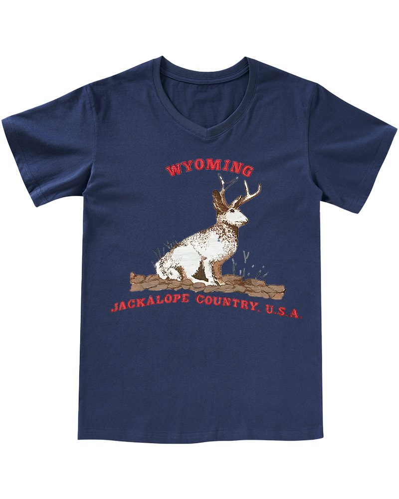 TheRetroTee 60's Wyoming Jackalope Country V-neck T-Shirt