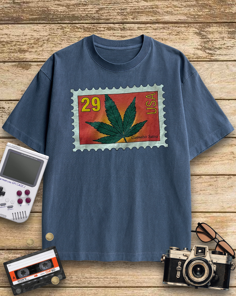 TheRetroTee Vintage 1993 Sativa Cannabis Postal Stamp Nostalgic T-Shirt