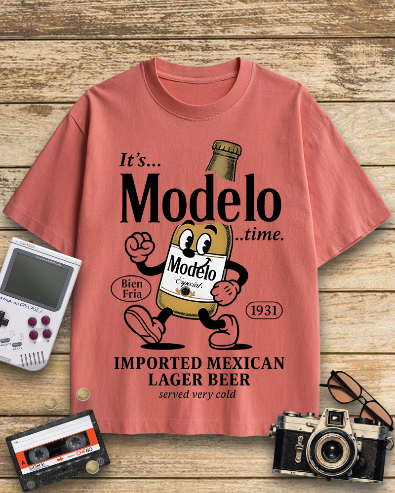 TheRetroTee Modelo Time Beer 1950s Cotton T-Shirt