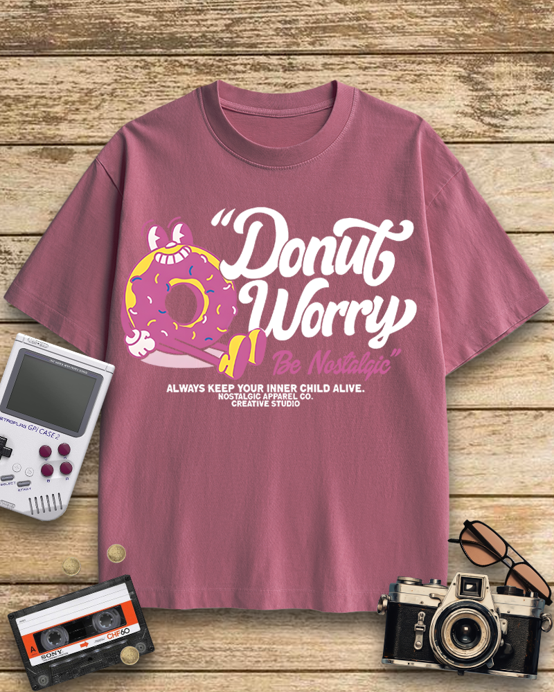 TheRetroTee Donut Worry 1990s Cotton T-Shirt