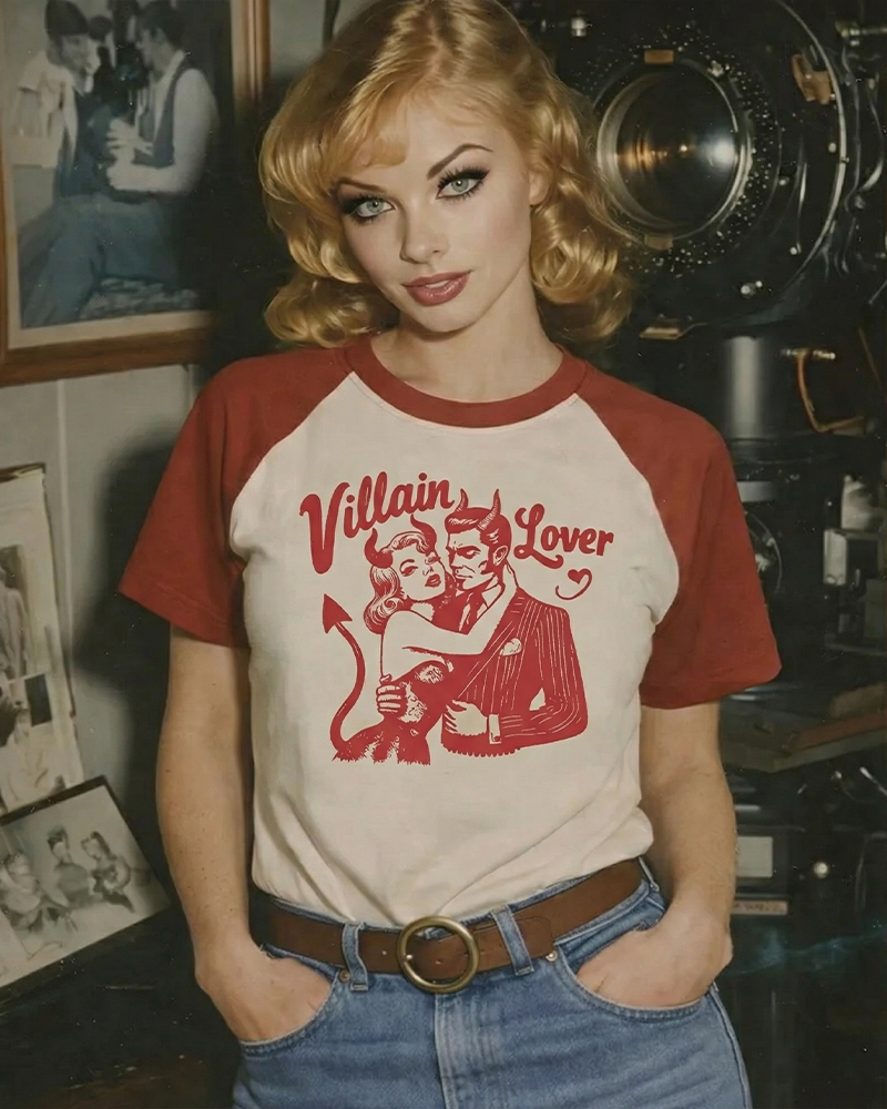 TheRetroTee Villain Lover Gothic Raglan Baseball T-Shirt