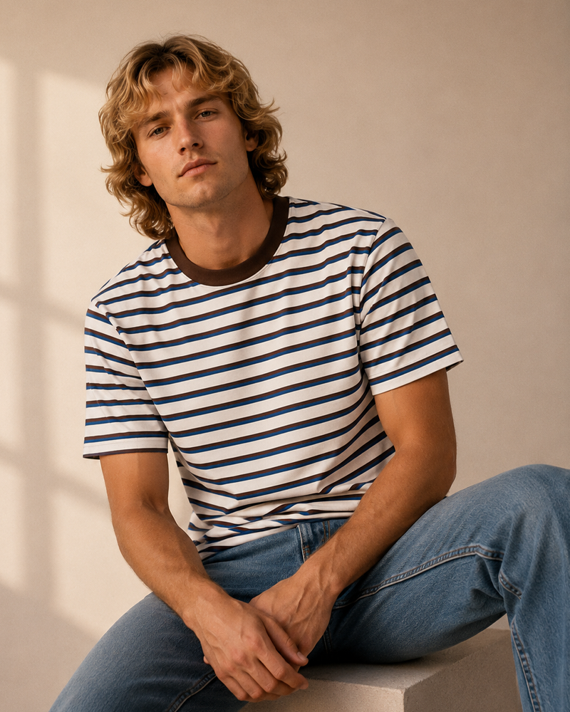 TheRetroTee Vintage Casual Striped Ringer T-Shirt