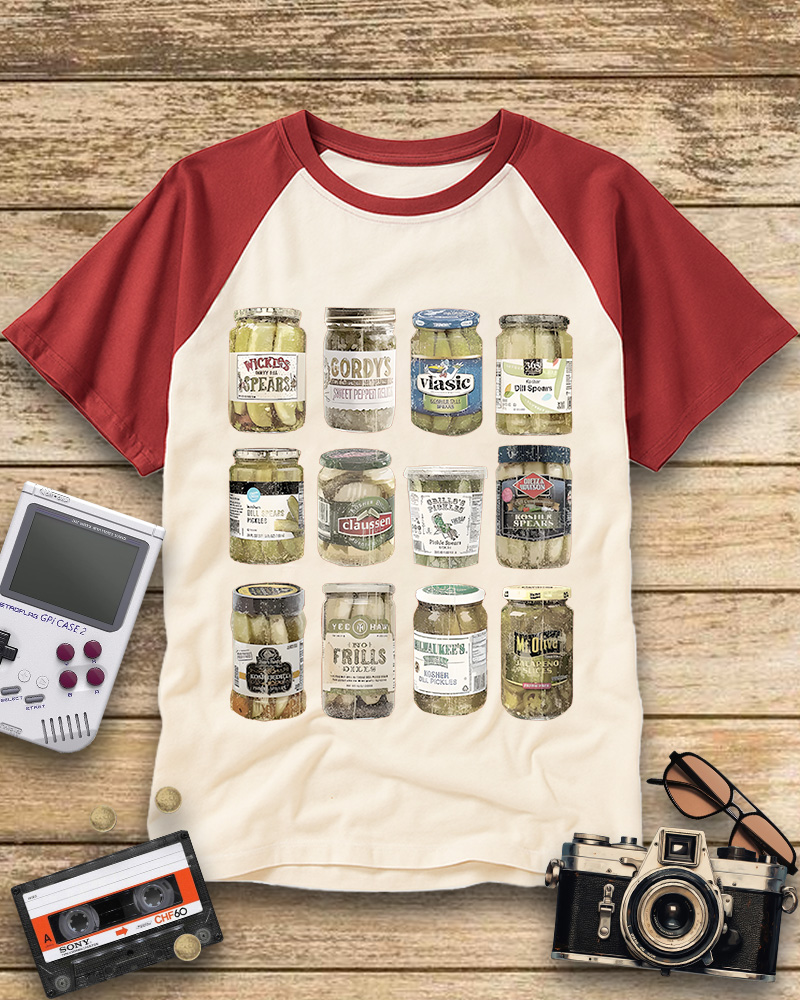 TheRetroTee Canned Pickles 1990s Raglan Baseball T-Shirt