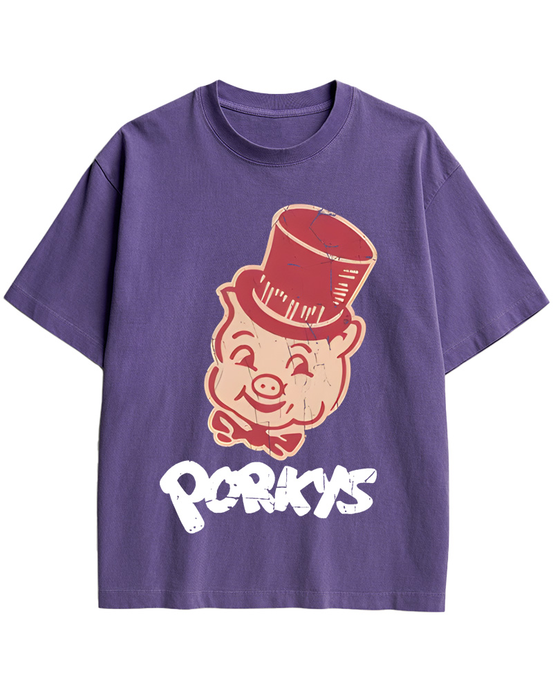 TheRetroTee Whimsical Pig 1960s Cotton T-Shirt