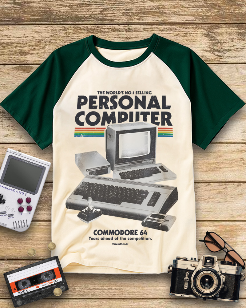 TheRetroTee Commodore 64 1980s Raglan Baseball T-Shirt