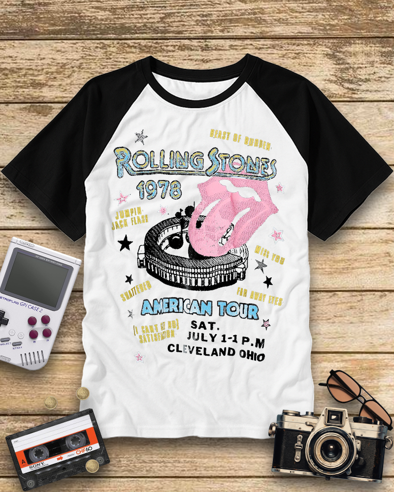 TheRetroTee Rolling Stone 1978 American Tour Nostalgic Raglan Baseball T-Shirt