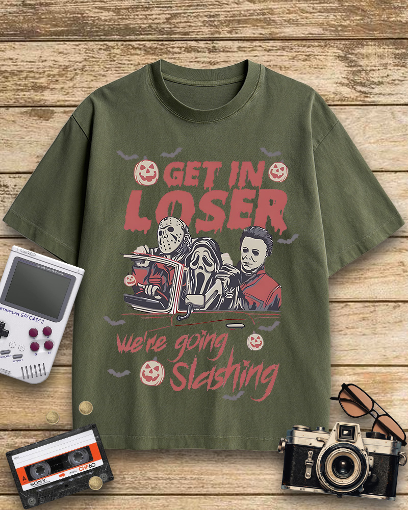 TheRetroTee Get In Loser We're Going Slashing 1980s Cotton T-Shirt