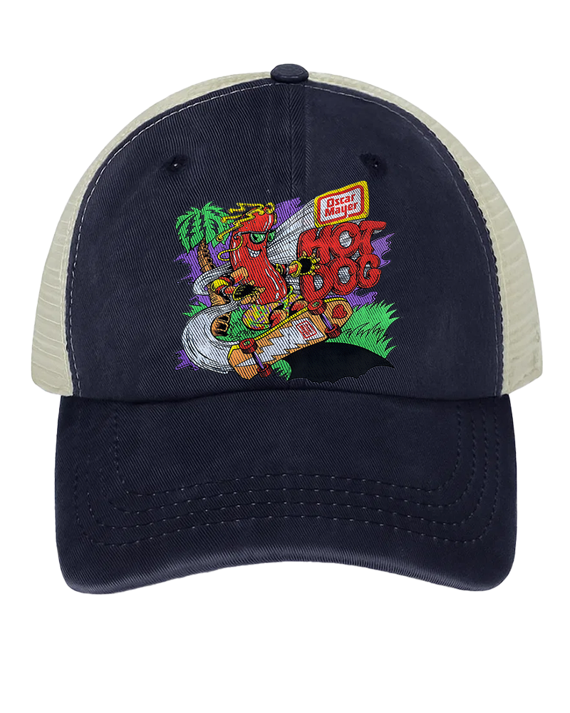 TheRetroTee 80s Retro Logo Skateboard Hot Dog Trucker Hat