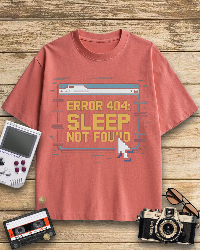 TheRetroTee Pixel Graphic Error 404 Sleep Not Found 1990s Cotton T-Shirt