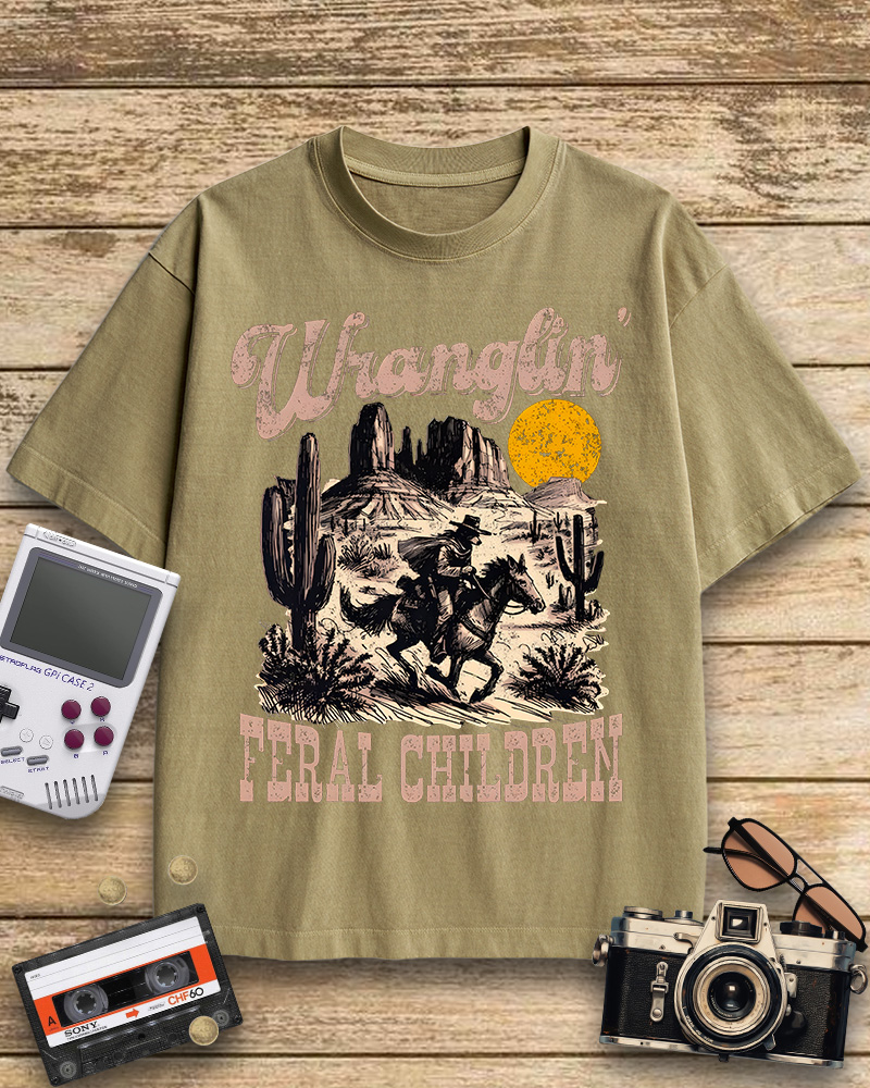 TheRetroTee Retro Wranglin' Feral Children Raccoon 1970s Cotton T-Shirt