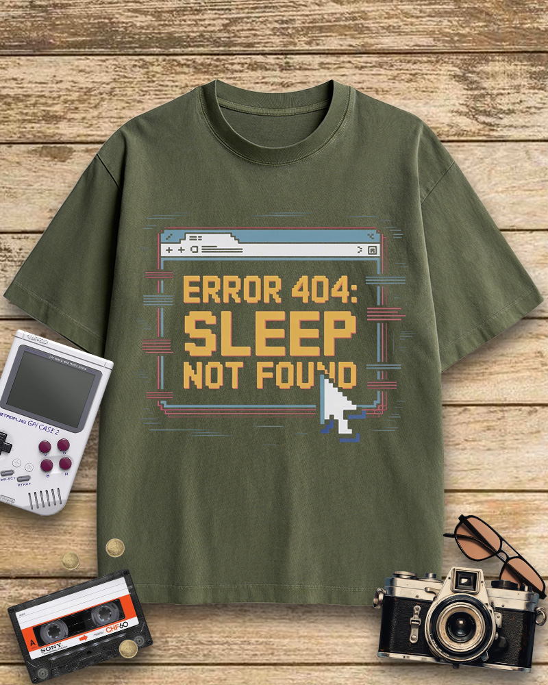 TheRetroTee Pixel Graphic Error 404 Sleep Not Found 1990s Cotton T-Shirt