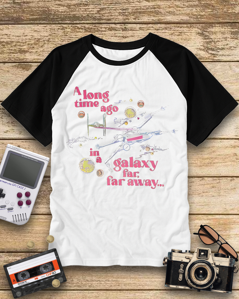 TheRetroTee A Long Time Ago In A Galaxy Far Far Away 1970s Raglan Baseball T-Shirt