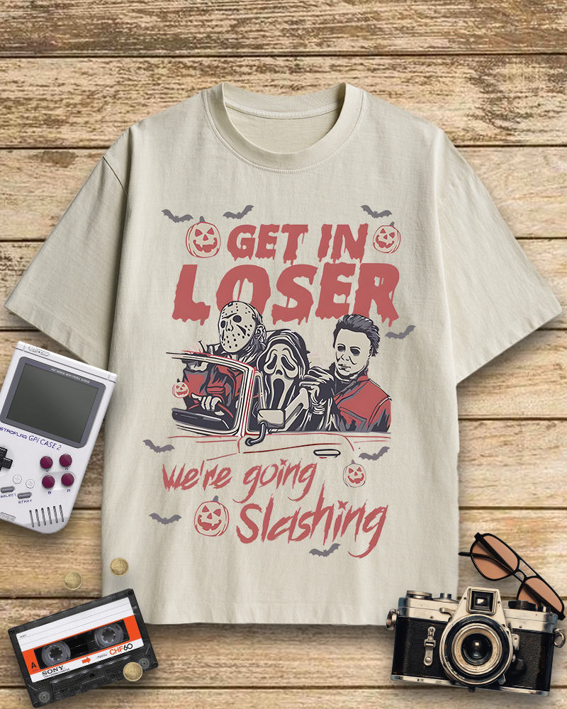 TheRetroTee Get In Loser We're Going Slashing 1980s Cotton T-Shirt