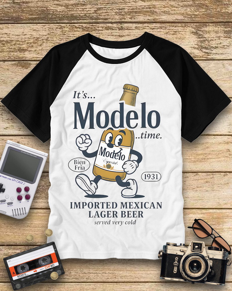 TheRetroTee Modelo Time Beer 1950s Raglan Baseball T-Shirt