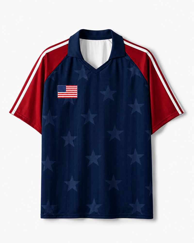 TheRetroTee United States Starfield Rush Collar Soccer Jersey