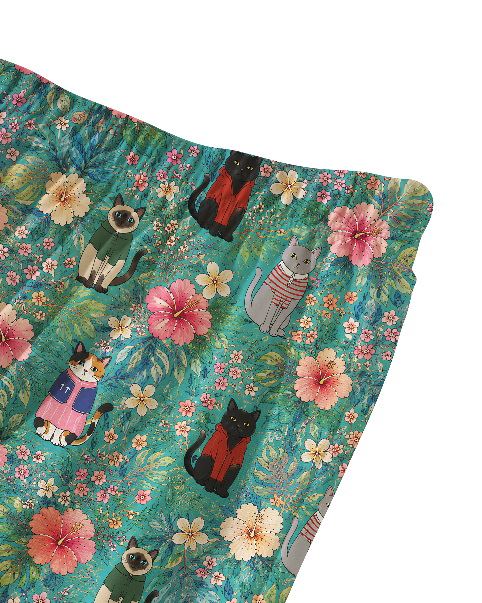 TheRetroTee Tropical Cat Floral Vintage Pajama Set