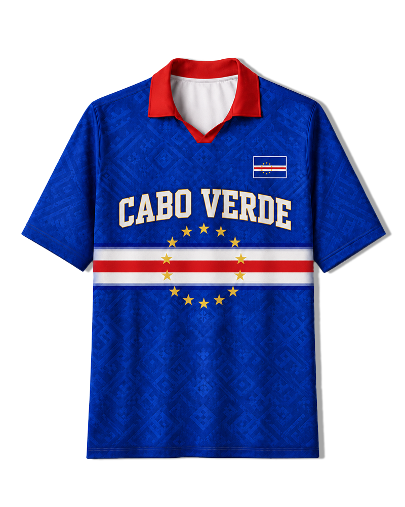 TheRetroTee Cabo Verde Heritage Strike Collar Soccer Jersey