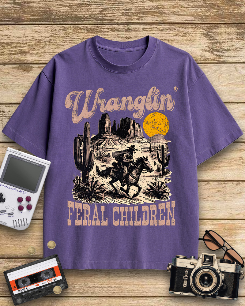 TheRetroTee Retro Wranglin' Feral Children Raccoon 1970s Cotton T-Shirt