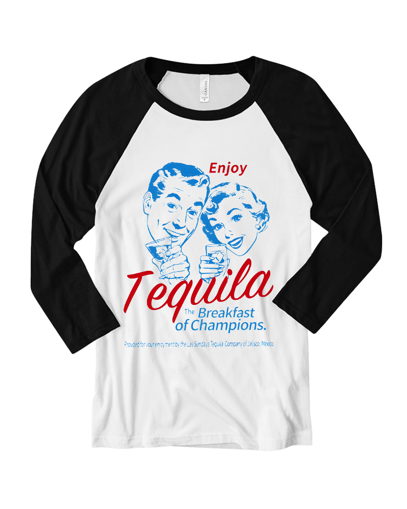 TheRetroTee Enjoy Tequila The Breakfast Of Champions 1950s Long Sleeve Raglan T-Shirt