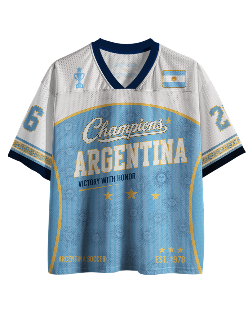 TheRetroTee Argentina Football Champion Custom Name Mesh Jersey