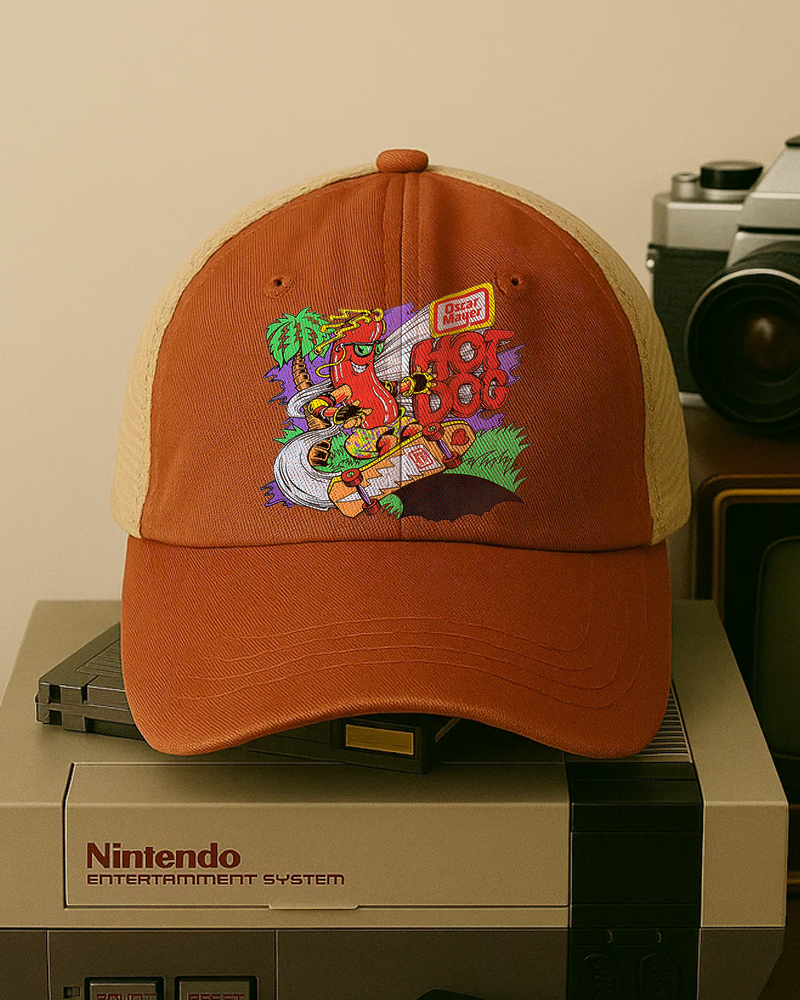 TheRetroTee 80s Retro Logo Skateboard Hot Dog Trucker Hat