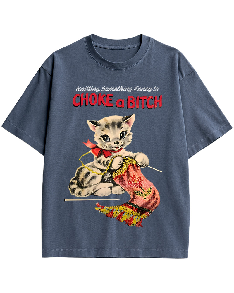 TheRetroTee Knitting Something Fancy to Choke a Bitch Pin-Up Cotton T-Shirt