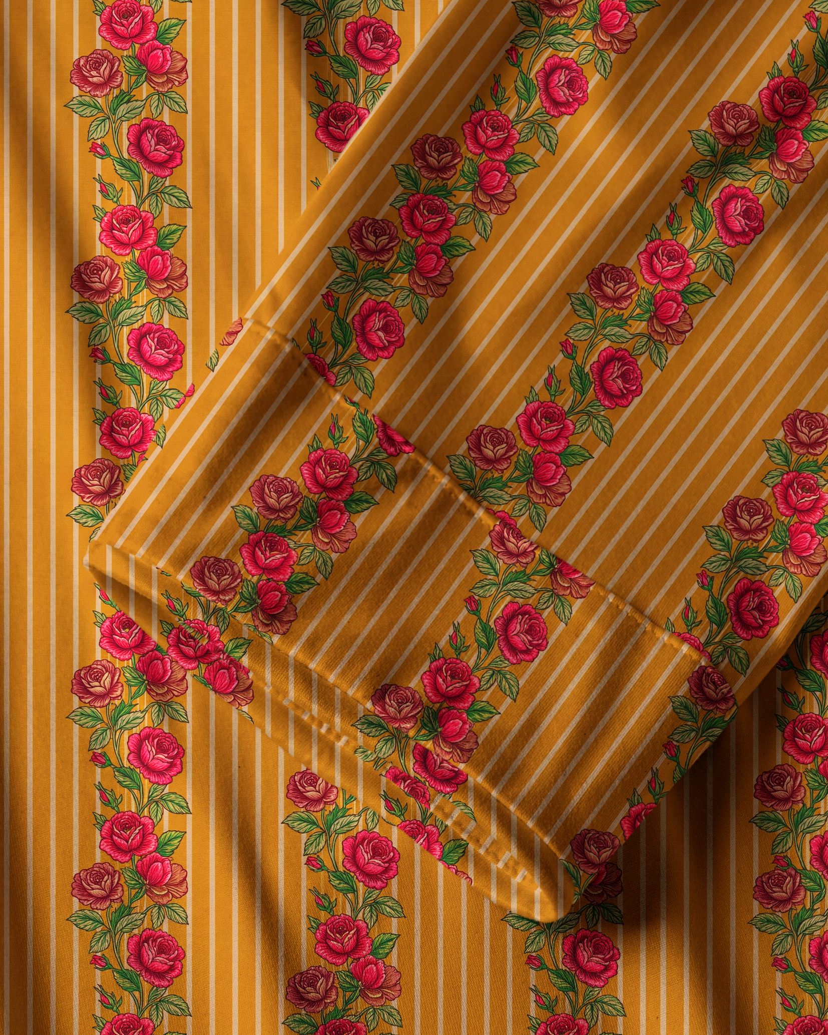TheRetroTee Ochre Rose Stripe Vintage Pajama Set
