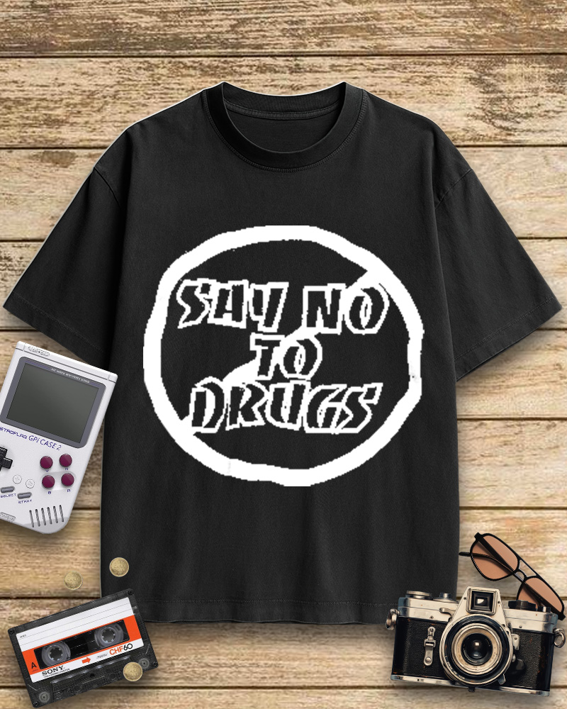 TheRetroTee Blue Say No to Drugs 1990s Cotton T-Shirt